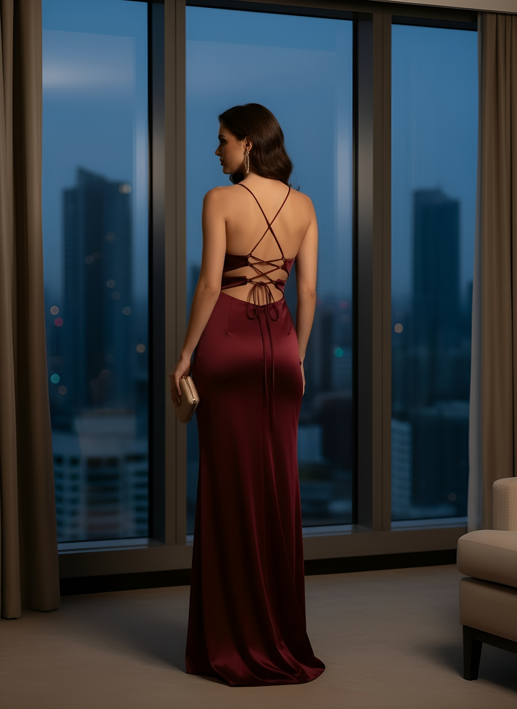 Lacie - Long Deep V Neck Silk Dress | Minimalist Luxury Party Gown | Premium Silk Evening Wear