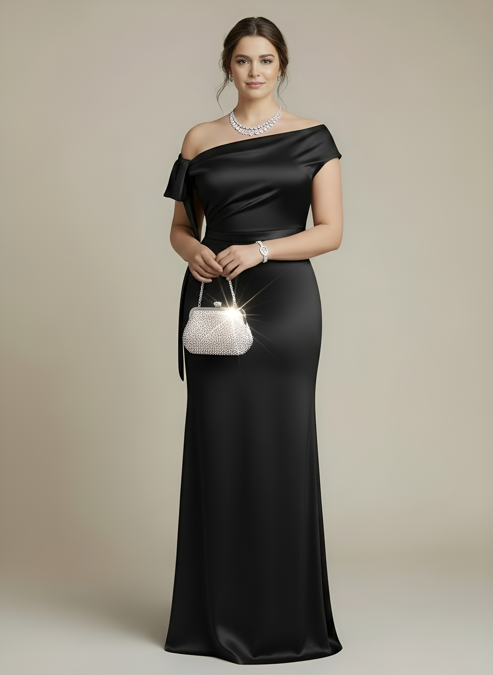 Annatasia Off-Shoulder Black Silk Maxi Dress for Formal Events | Premium Suzhou Silk | Elegant Evening Gown